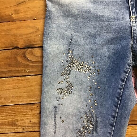 TRICOTTO high rise waist distressed rhinestone crystal sparkle jeans 6 ripped - Picture 4 of 14